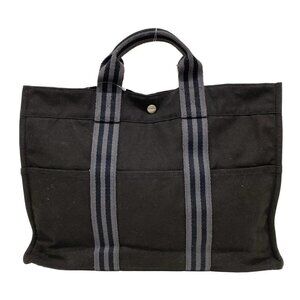Auth HERMES Fourre Tout Tote PM - Black Gray Canvas None Tote Bag